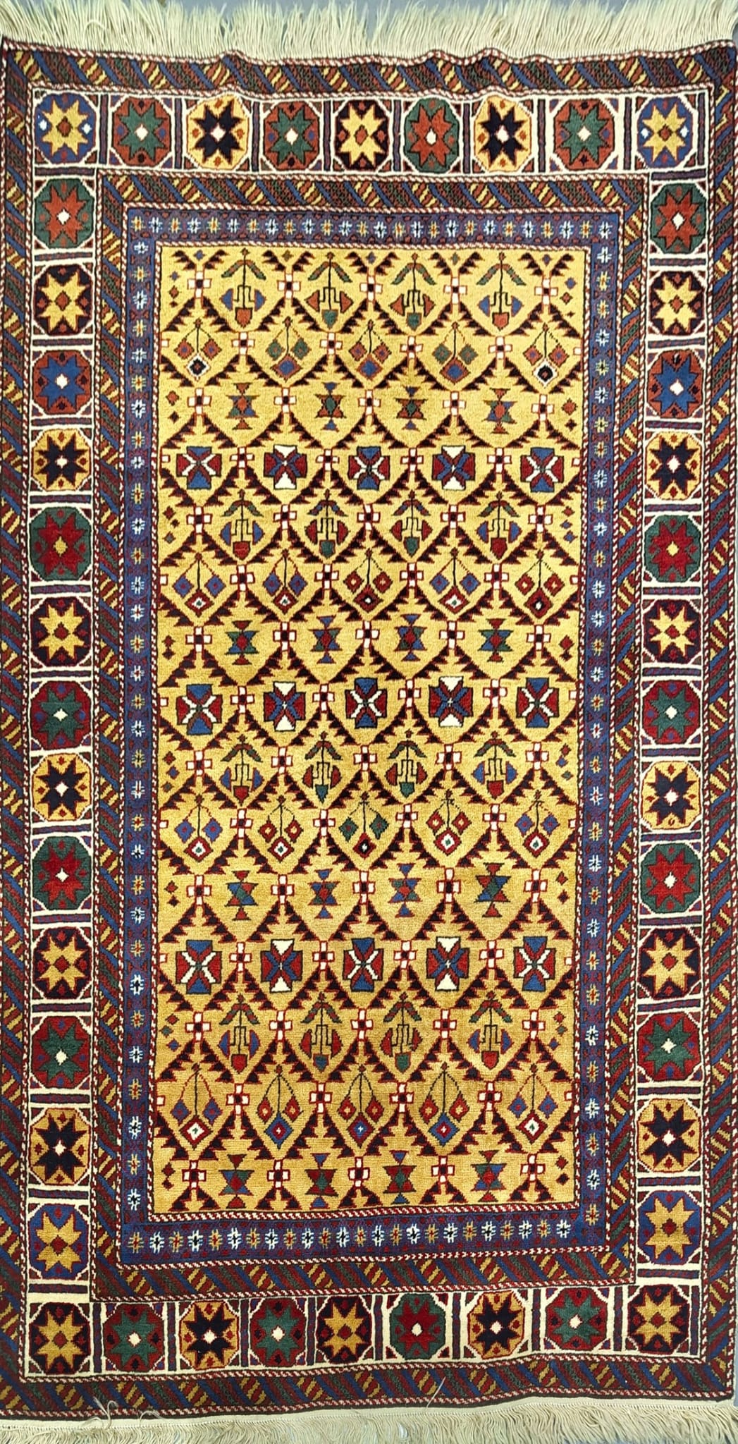 Handwoven Caucasian Rug with All-Over Pattern