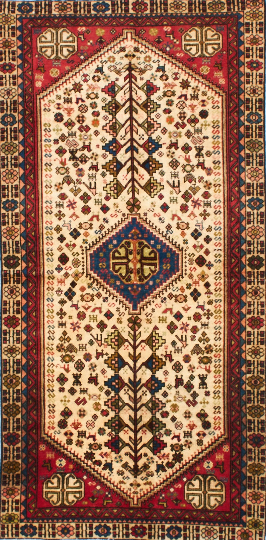 Handwoven Ghashghaei Rug with Medallion Pattern