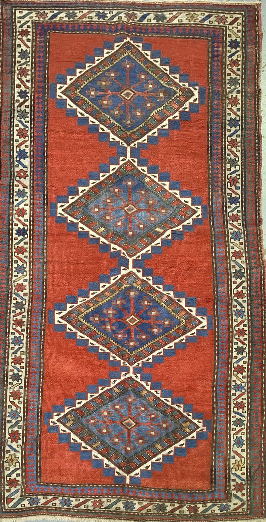 Handwoven Caucasian Rug with Medallion Pattern
