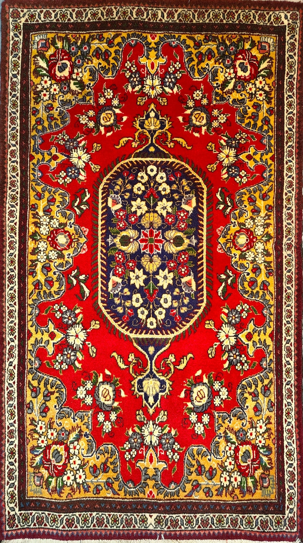 Antique Qum Rug in Medallion Style
