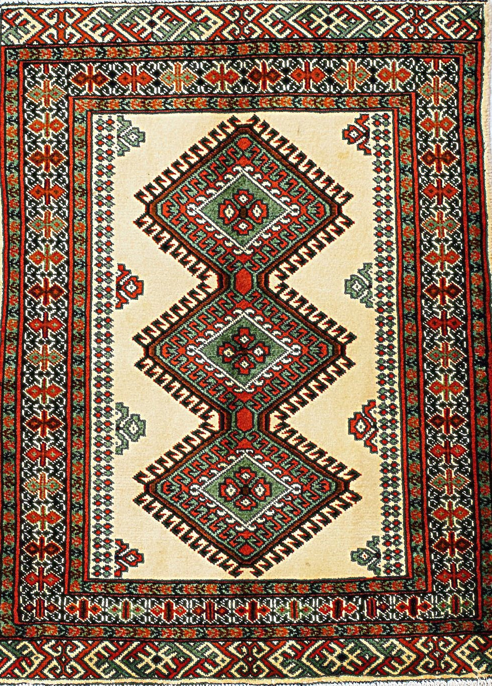 Handwoven Turkoman Rug with All-Over Pattern