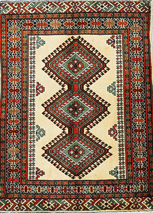 Handwoven Turkoman Rug with All-Over Pattern