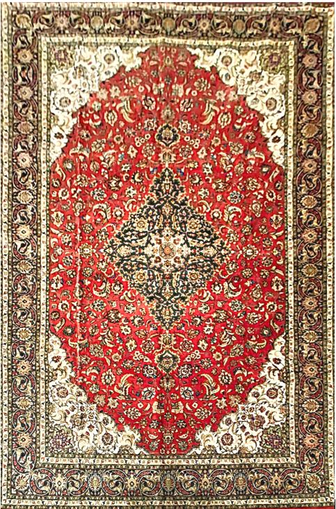 Handwoven Qum Rug with Medallion Pattern