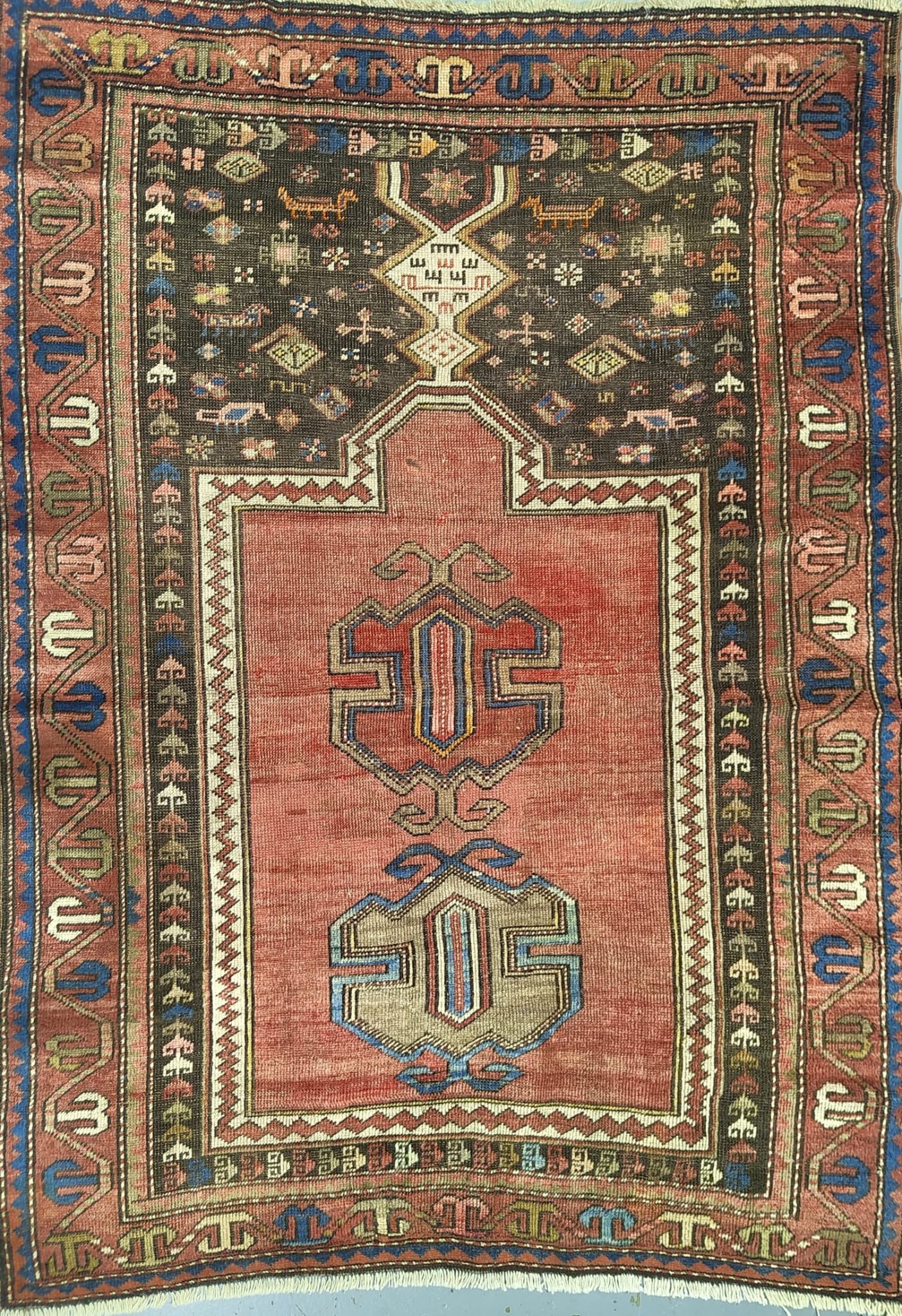 Handwoven Caucasian Rug with All-Over Pattern
