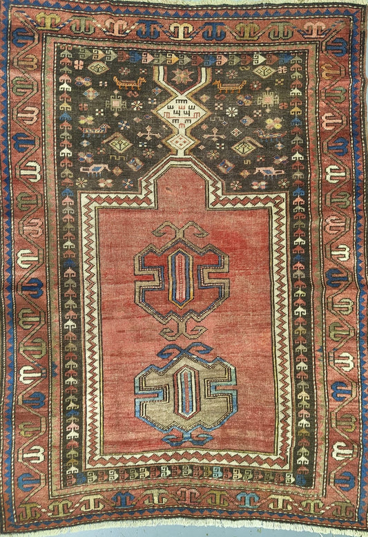 Handwoven Caucasian Rug with All-Over Pattern