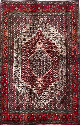 Handwoven Sanandaj Rug with Medallion Pattern